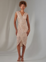 Jolie Moi Light Pink Plain Wrap Mesh Maxi Dress - Image 6 of 6