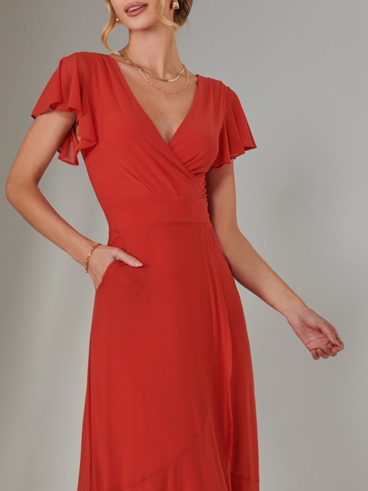 Buy Jolie Moi Dark Orange Plain Wrap Mesh Maxi Dress from Next Luxembourg