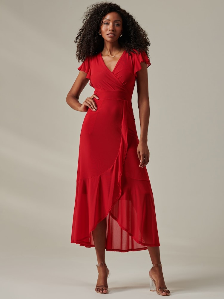 Rot - Jolie Moi – Uni Maxikleid aus Netzstoff in Wickeloptik - Bild 1 von 6 Rot - Jolie Moi – Uni Maxikleid aus Netzstoff in Wickeloptik - Bild 1 von 6
