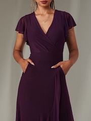 Jolie Moi Dark Purple Plain Wrap Mesh Maxi Dress - Image 3 of 6