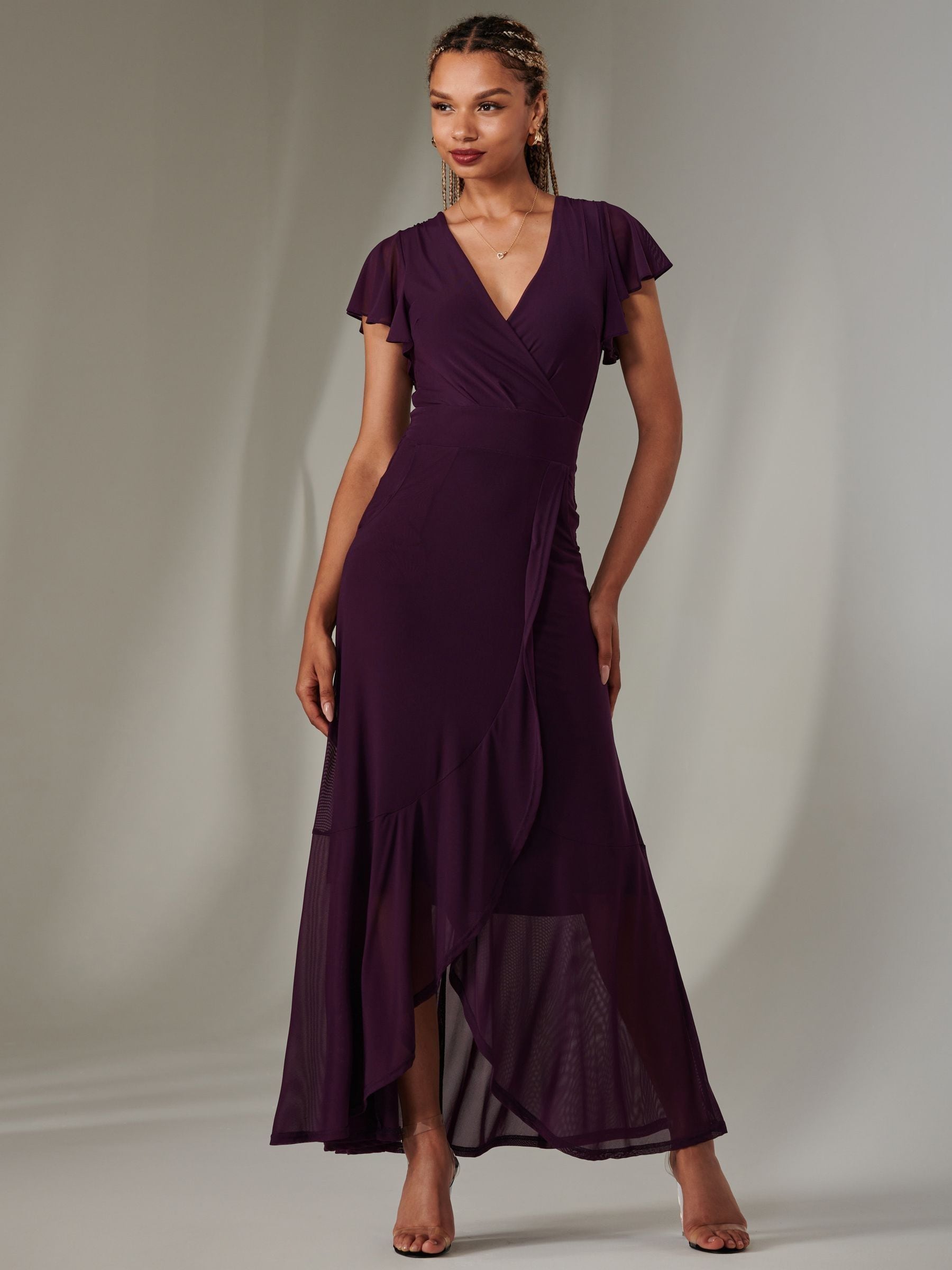 Buy Jolie Moi Dark Purple Plain Wrap Mesh Maxi Dress from Next USA