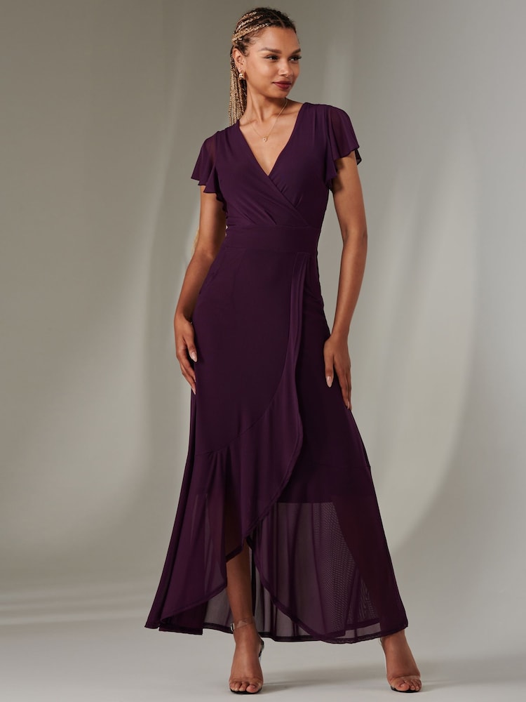 Dunkellila - Jolie Moi – Uni Maxikleid aus Netzstoff in Wickeloptik - Bild 6 von 6 Dunkellila - Jolie Moi – Uni Maxikleid aus Netzstoff in Wickeloptik - Bild 6 von 6