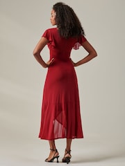 Jolie Moi Dark Red Plain Wrap Mesh Maxi Dress - Image 2 of 6