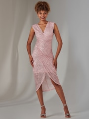 Jolie Moi Pink Plain Wrap Mesh Maxi Dress - Image 1 of 6