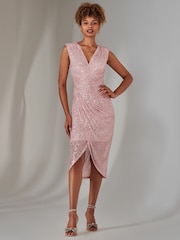 Jolie Moi Pink Plain Wrap Mesh Maxi Dress - Image 6 of 6
