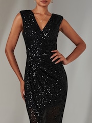 Jolie Moi Black Plain Wrap Mesh Maxi Dress - Image 3 of 6