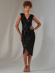Jolie Moi Black Plain Wrap Mesh Maxi Dress - Image 4 of 6