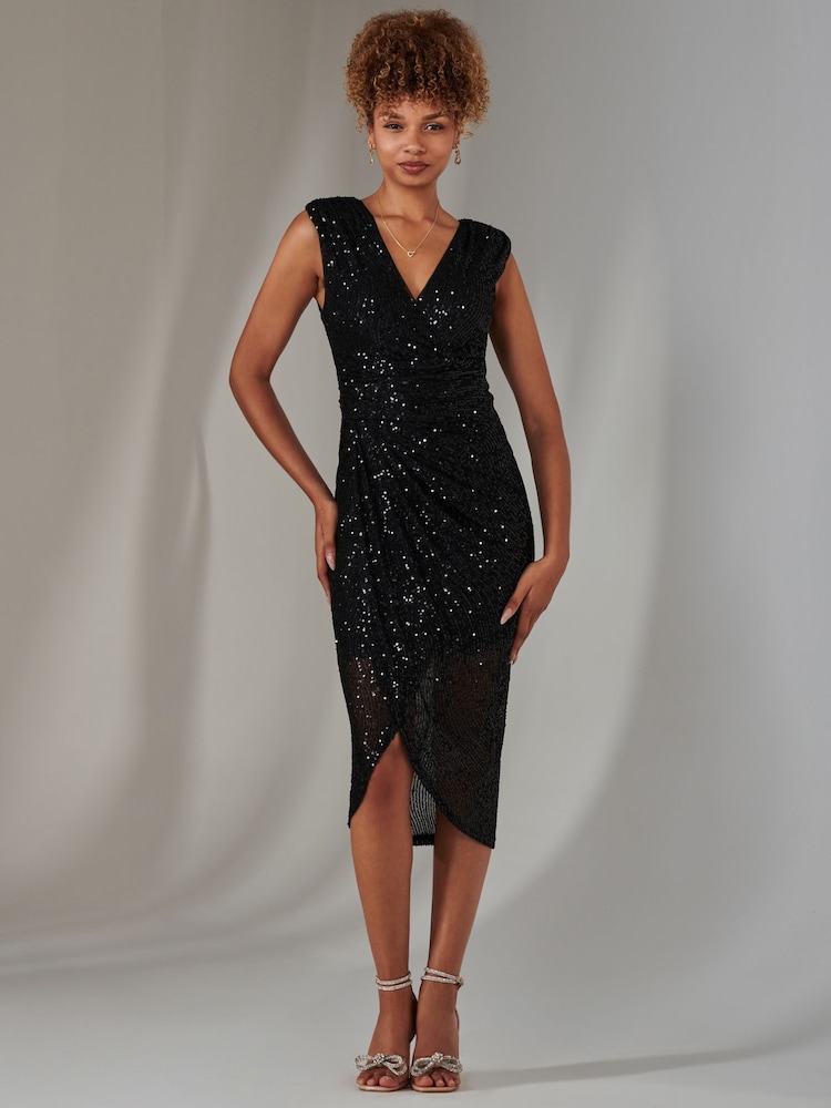 Jolie Moi Black Plain Wrap Mesh Maxi Dress - Image 6 of 6