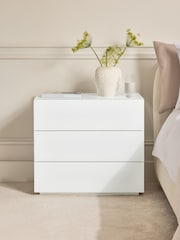 White Sloane Glass Collection Luxe 3 Drawer Wide Bedside Table - Image 2 of 8