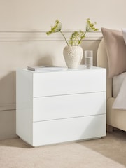 White Sloane Glass Collection Luxe 3 Drawer Wide Bedside Table - Image 3 of 8