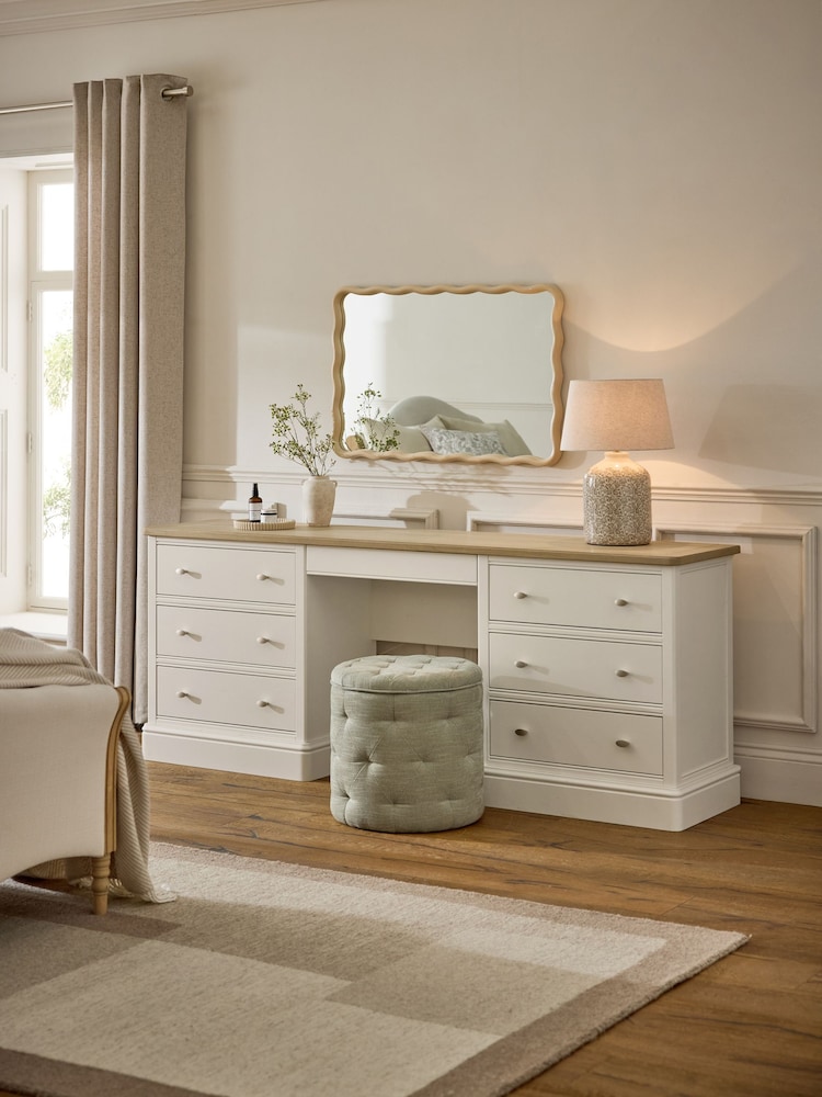 Chalk White Hampton Painted Oak Collection Luxe 7 Drawer Console Dressing Table - Image 1 of 8