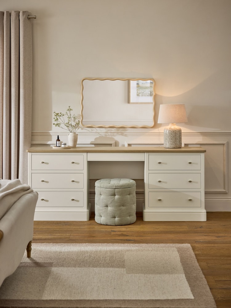 Chalk White Hampton Painted Oak Collection Luxe 7 Drawer Console Dressing Table - Image 2 of 8