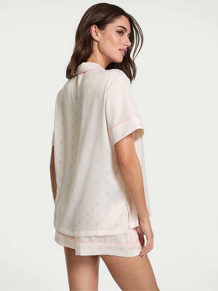 Victoria's Secret White Lockup Dot Satin Short Pyjama Set - Image 2 of 2