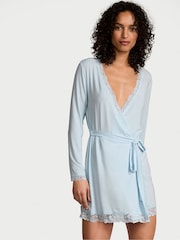 Victoria's Secret Palest Blue Modal Lace Trim Robe - Image 1 of 2