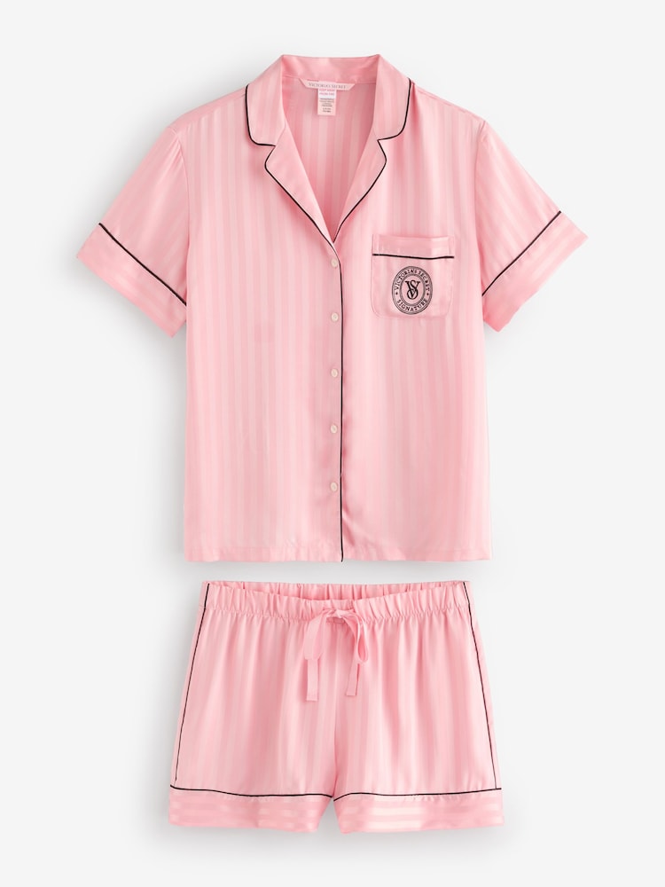 Victoria's Secret Pretty Blossom Pink Stripe Satin Short Pyjama Set - Image 1 of 5