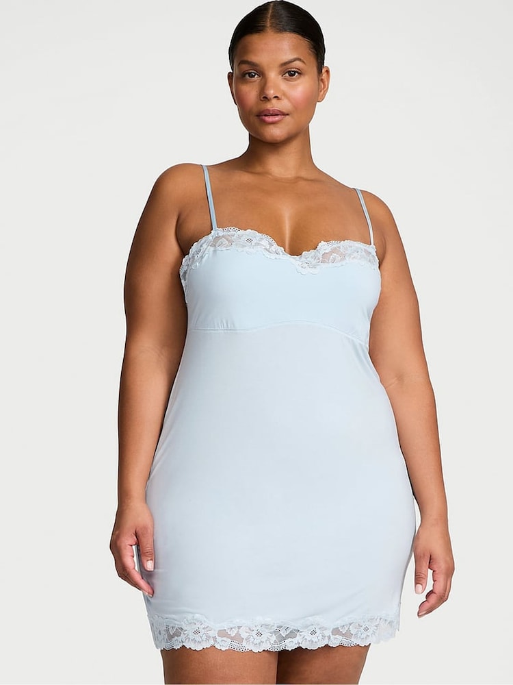 Victoria's Secret Palest Blue Modal Straight Neck Slip Dress - Image 1 of 2 Victoria's Secret Palest Blue Modal Straight Neck Slip Dress - Image 1 of 2