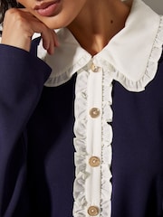 Monsoon Blue Penny Ponte Frill Collar Mini Dress - Image 2 of 3
