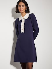 Monsoon Blue Penny Ponte Frill Collar Mini Dress - Image 3 of 3