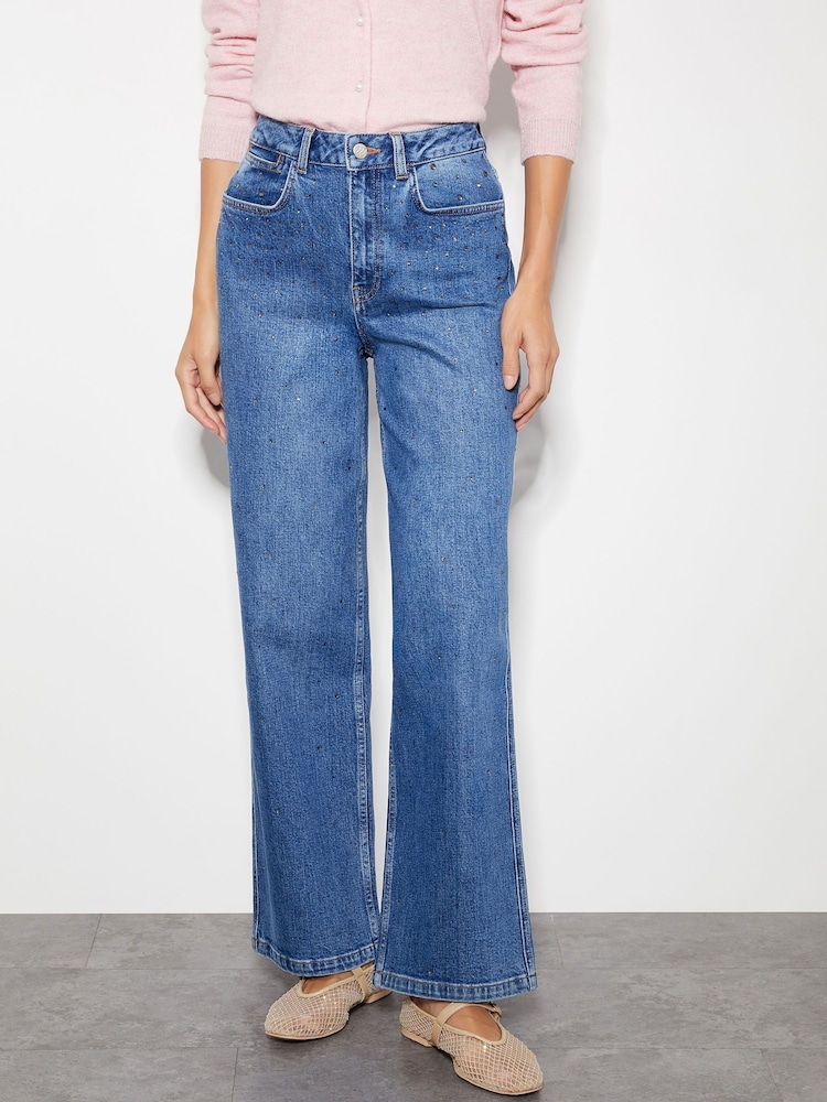 Monsoon Blue Rita Diamante High Rise Flare Jeans - Image 3 of 4