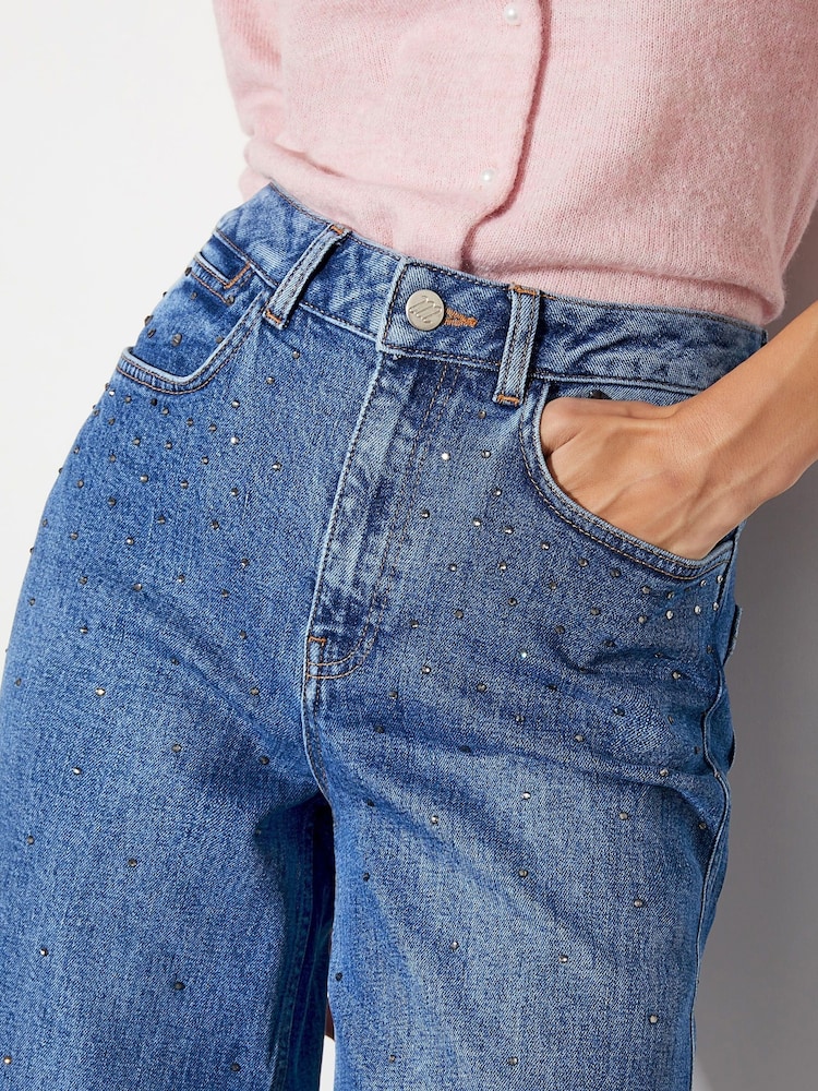 Monsoon Blue Rita Diamante High Rise Flare Jeans - Image 4 of 4