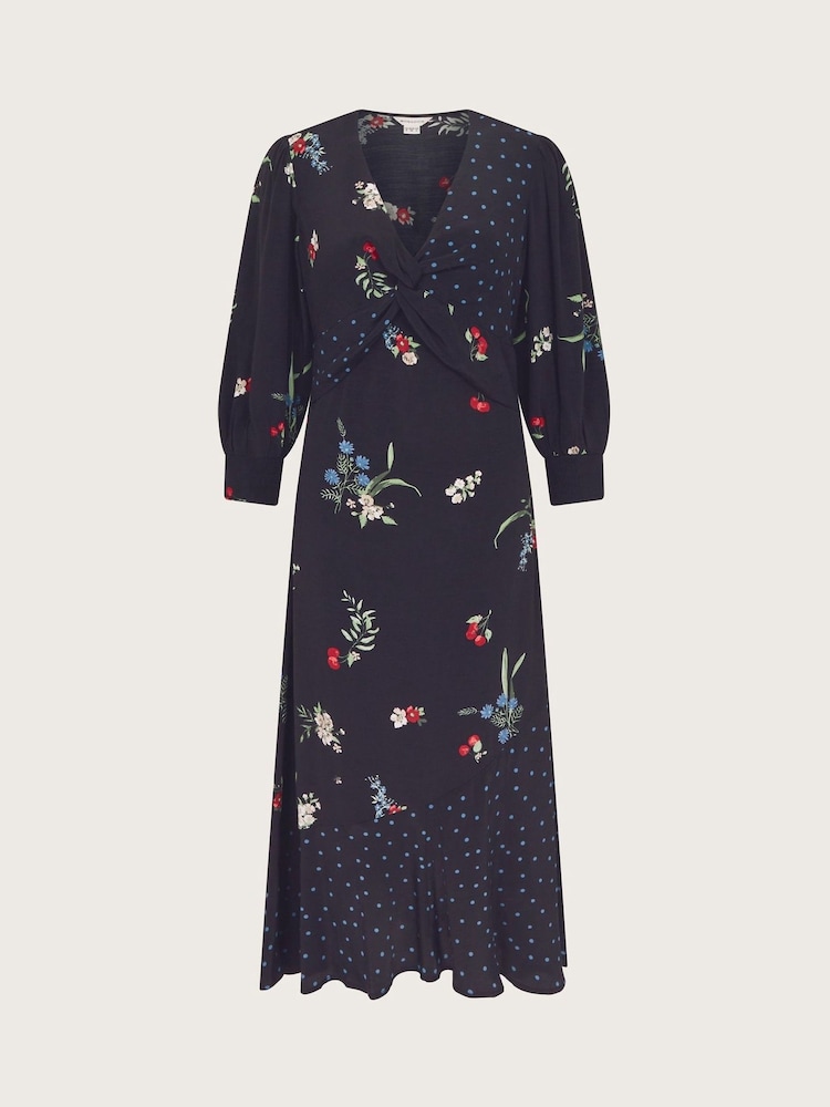 Monsoon Black Tina Twist Front Midi Dress - Image 4 of 4 Monsoon Black Tina Twist Front Midi Dress - Image 4 of 4