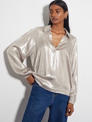 Monsoon Natural Lillie Metallic Collar Blouse - Image 1 of 2