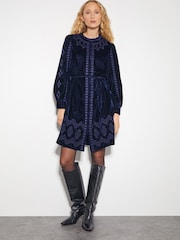 Monsoon Blue Ivy Embroidered Velvet Mini Dress - Image 1 of 3