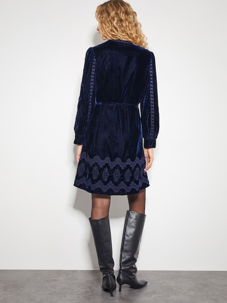 Monsoon Blue Ivy Embroidered Velvet Mini Dress - Image 3 of 3