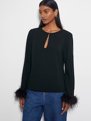 Monsoon Black Tiggy Long Sleeve Feather Top - Image 1 of 3