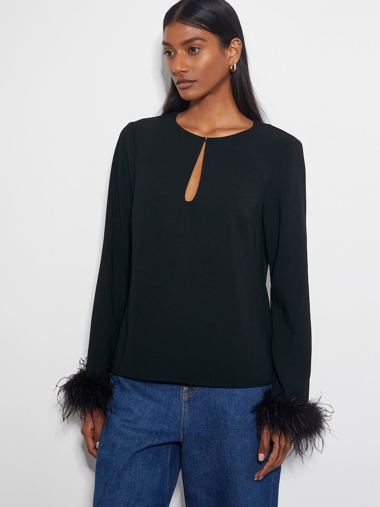 Monsoon Black Tiggy Long Sleeve Feather Top - Image 1 of 3