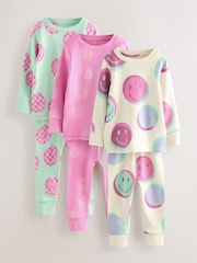 Pink/Green Smile Snuggle Pyjamas 3 pack (9mths-12yrs) - Image 1 of 11