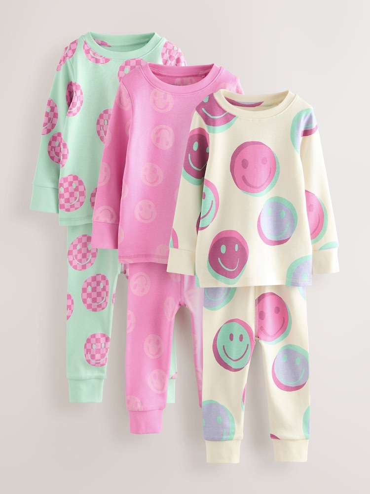 Pink/Green Smile Snuggle Pyjamas 3 pack (9mths-12yrs) - Image 1 of 11