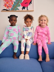 Pink/Green Smile Snuggle Pyjamas 3 pack (9mths-12yrs) - Image 9 of 11