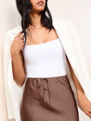Friends Like These Chocolate Petite Satin Maxi Skirt - Image 3 of 4