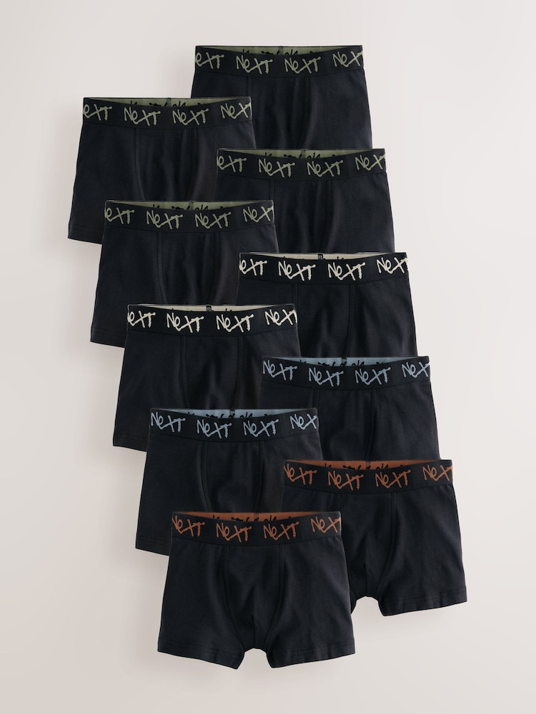 Black with Grafitti Next Waistband Trunks 10 Pack (1.5-16yrs) - Image 1 of 14