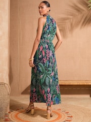 Love & Roses Green Tropical Mesh Midaxi Halterneck Dress - Image 4 of 4