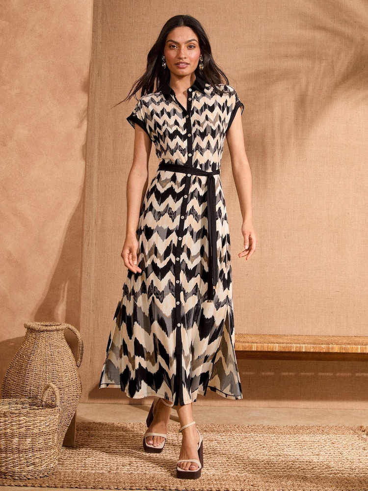 Love & Roses Black/White Printed Jersey Midi Shirt Dress - Image 1 of 5 Love & Roses Black/White Printed Jersey Midi Shirt Dress - Image 1 of 5