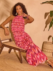 Love & Roses Red Mesh Midaxi Halterneck Dress - Image 2 of 4