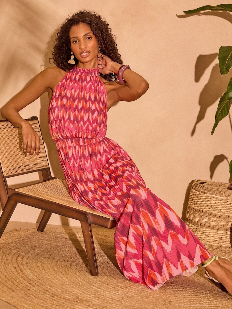 Love & Roses Red Mesh Midaxi Halterneck Dress - Image 2 of 4