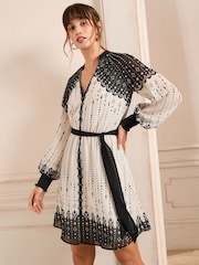 Love & Roses Monochrome Petite Mini Shirt Dress - Image 1 of 4