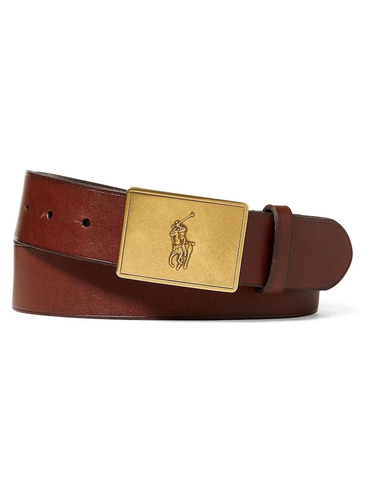 Polo Ralph Lauren Brown Pony Plaque Leather Belt - Image 1 of 1
