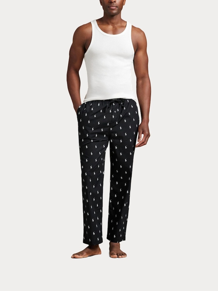 Polo Ralph Lauren Black Signature Pony Cotton Pyjama Bottoms - Image 2 of 5