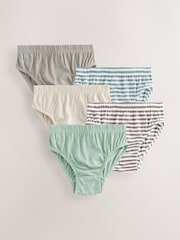 Green/Ecru Stripe 100% Cotton Printed Briefs 5 Pack (1.5-10yrs) - Image 1 of 9