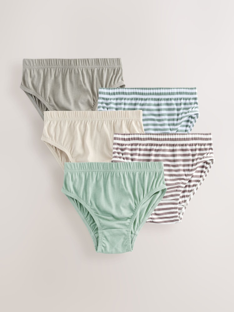Green/Ecru Stripe 100% Cotton Printed Briefs 5 Pack (1.5-10yrs) - Image 1 of 9