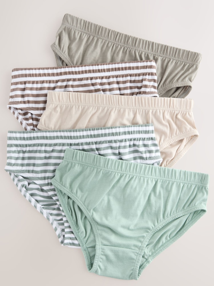 Green/Ecru Stripe 100% Cotton Printed Briefs 5 Pack (1.5-10yrs) - Image 9 of 9