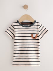 Ecru Marl Bear Stripe Short Sleeve 100% Cotton T-Shirt - Image 1 of 1