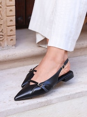 Linzi Black Prague Pointed Toe Ballet Flats With Buckle Detail - Image 1 of 5