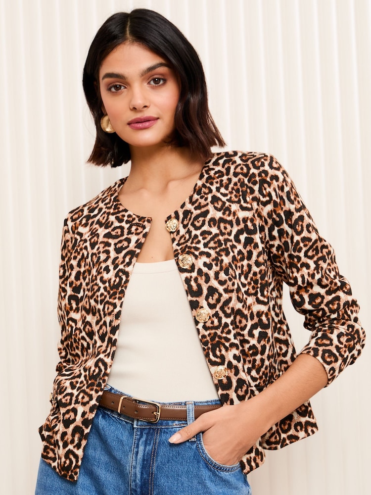 Friends Like These Brown Gold Button Tailored Jacquard Blazer - Image 1 of 5