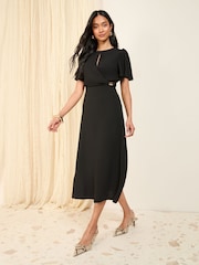 Friends Like These Black Tulip Sleeve Wrap Front Tailored Dress - Image 1 of 4