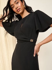 Friends Like These Black Tulip Sleeve Wrap Front Tailored Dress - Image 2 of 4